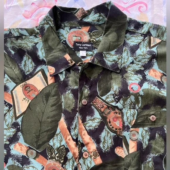 Tony Lambert Mens Button Down Shirt Green Floral Camp Size L | Color: Green | Size: L | Warped82's Closet Tony Lambert Mens Button Down Shirt Green Floral Camp Size L | Color: Green | Size: L | Warped82's Closet